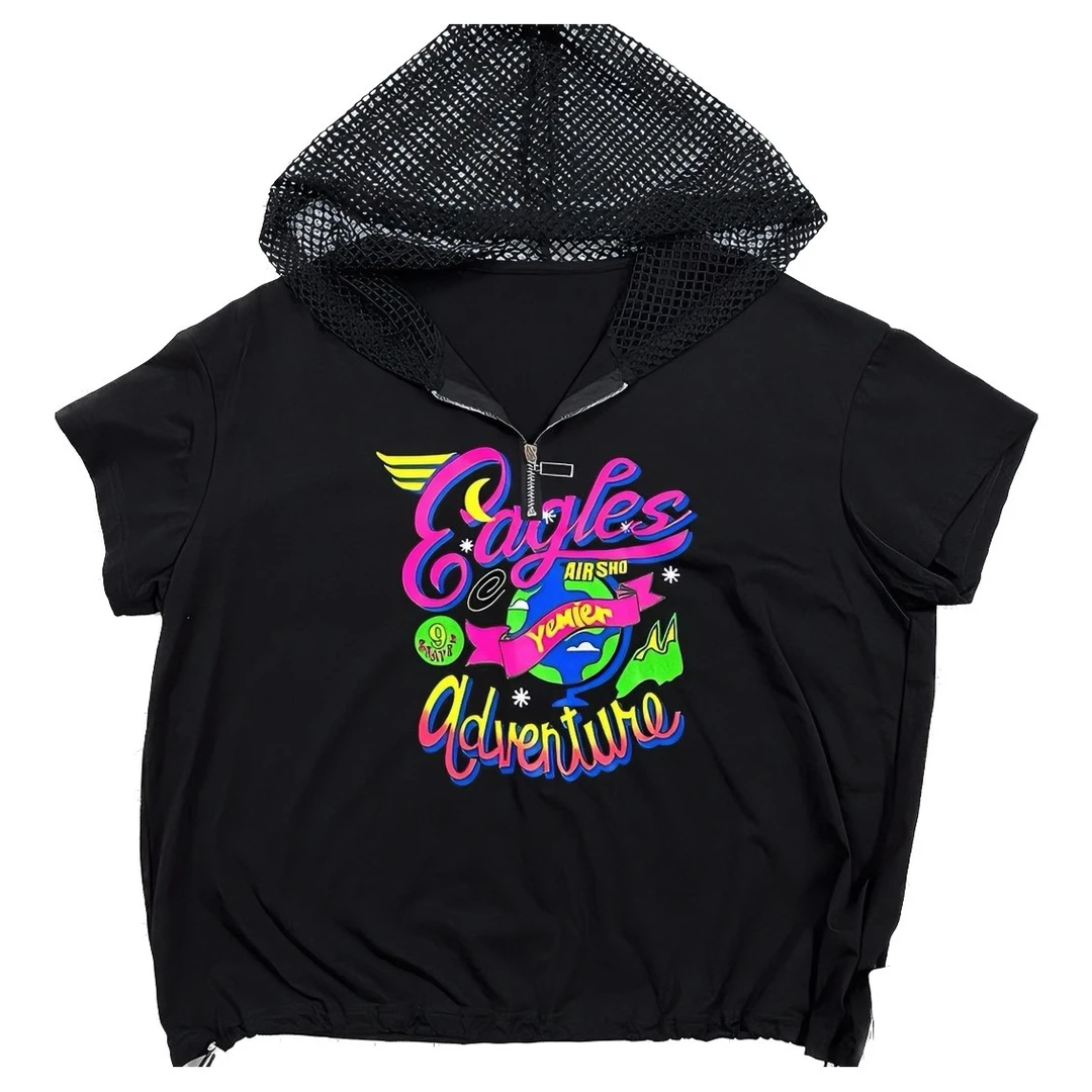 国潮牌宽松带帽2025春夏款110斤一185斤时尚情侣黑色潮流印花休闲