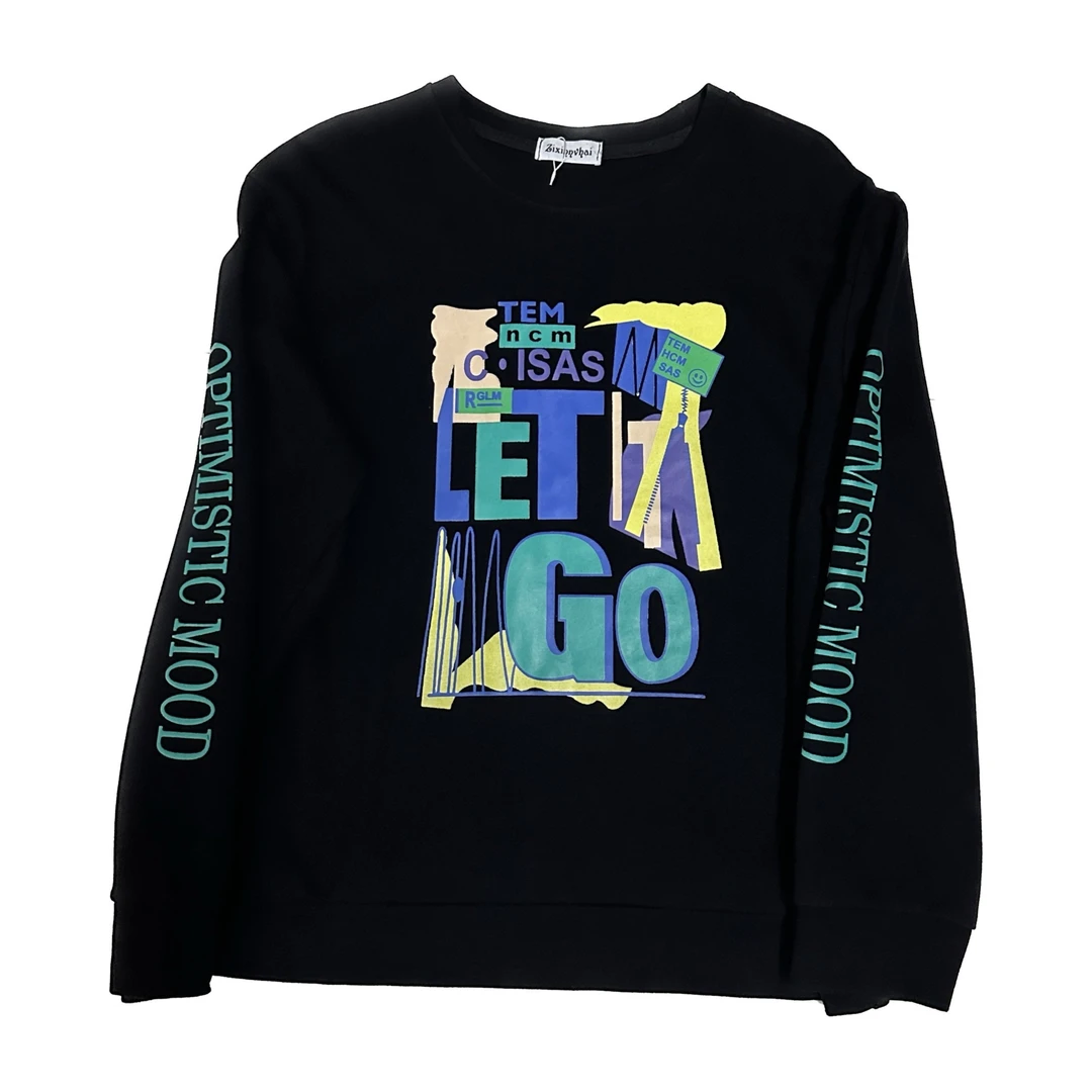 春季圆领卫衣情侣印花爆款2004T恤女款黑色潮流套头百搭长袖时尚