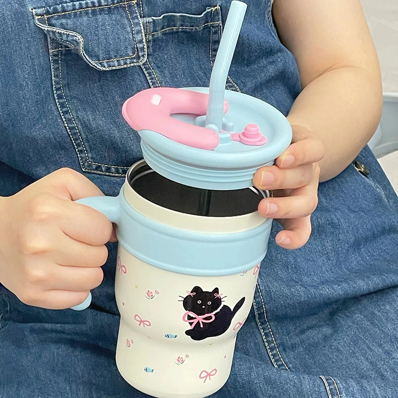爆款高颜值可爱大容量便携喝水杯学生办公室防漏水杯家用杯子带盖