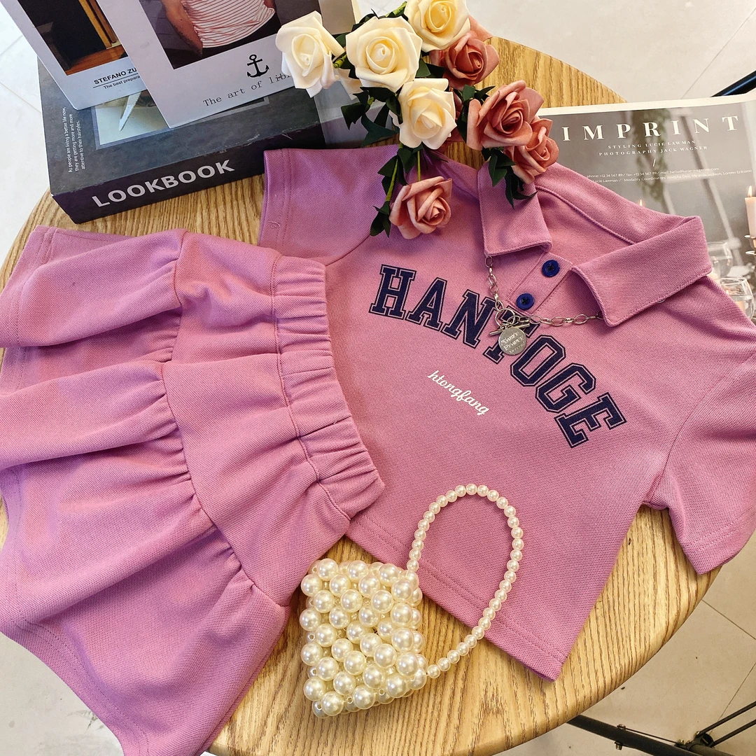 M女童韩系休闲套装女宝洋气时尚翻领上衣百褶短裙两件套8179