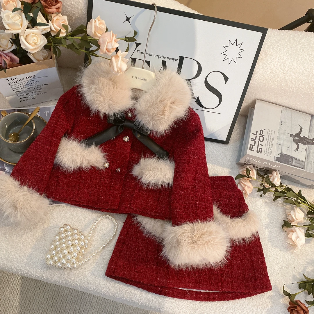 女童小香风套装冬季2024新款儿童裙子时髦洋气冬装6114