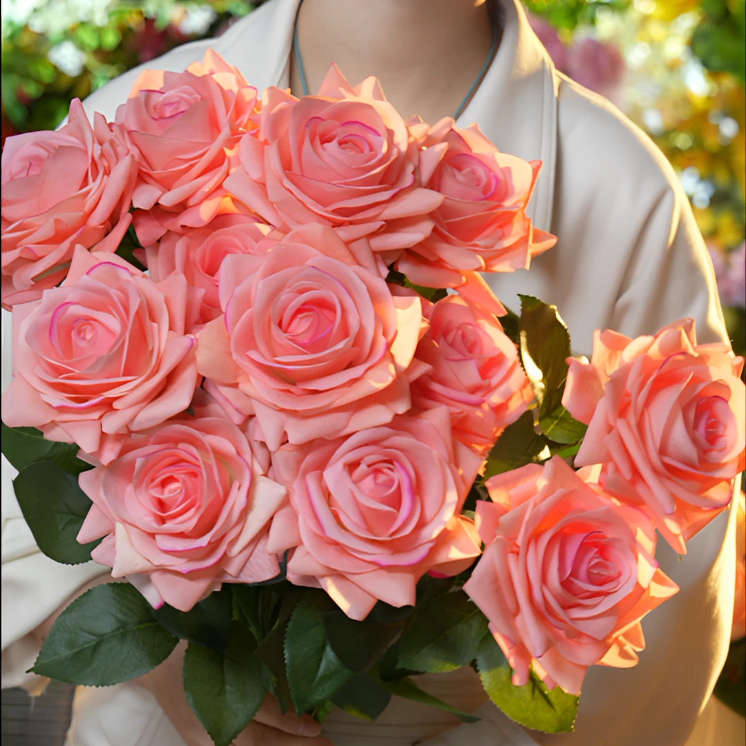 戴安娜大头玫瑰胭脂粉 仿真花 餐桌花 手感保湿餐桌系列 高端花材