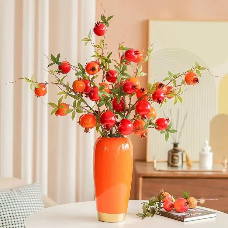 陶瓷橙色花瓶 柿柿如意花瓶花器