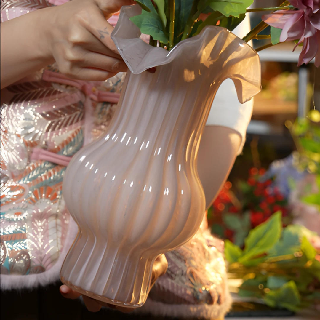 粉紫色琉璃芬顿一级品花瓶 简约温婉餐桌花瓶  高级感琉璃花器