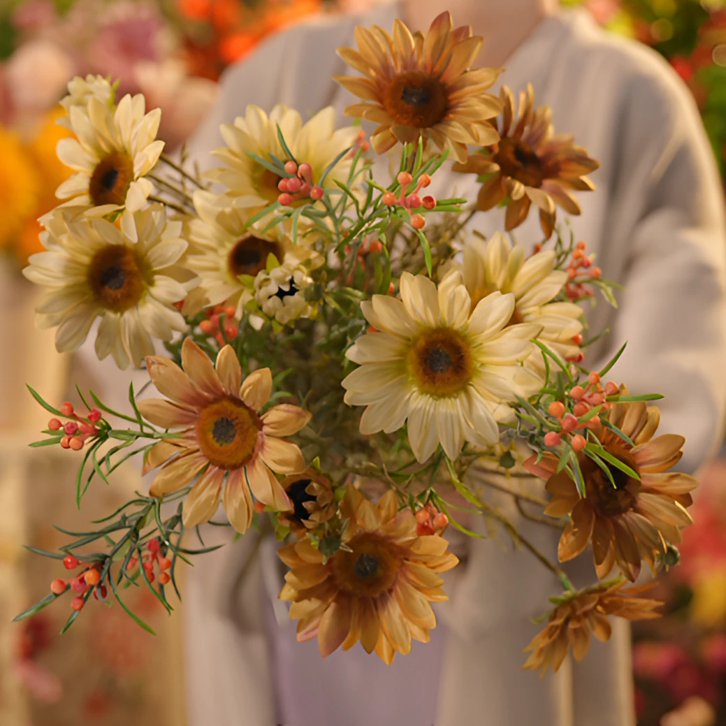 油画向日葵 莫兰迪色系 高级感仿真花花束 仿真花