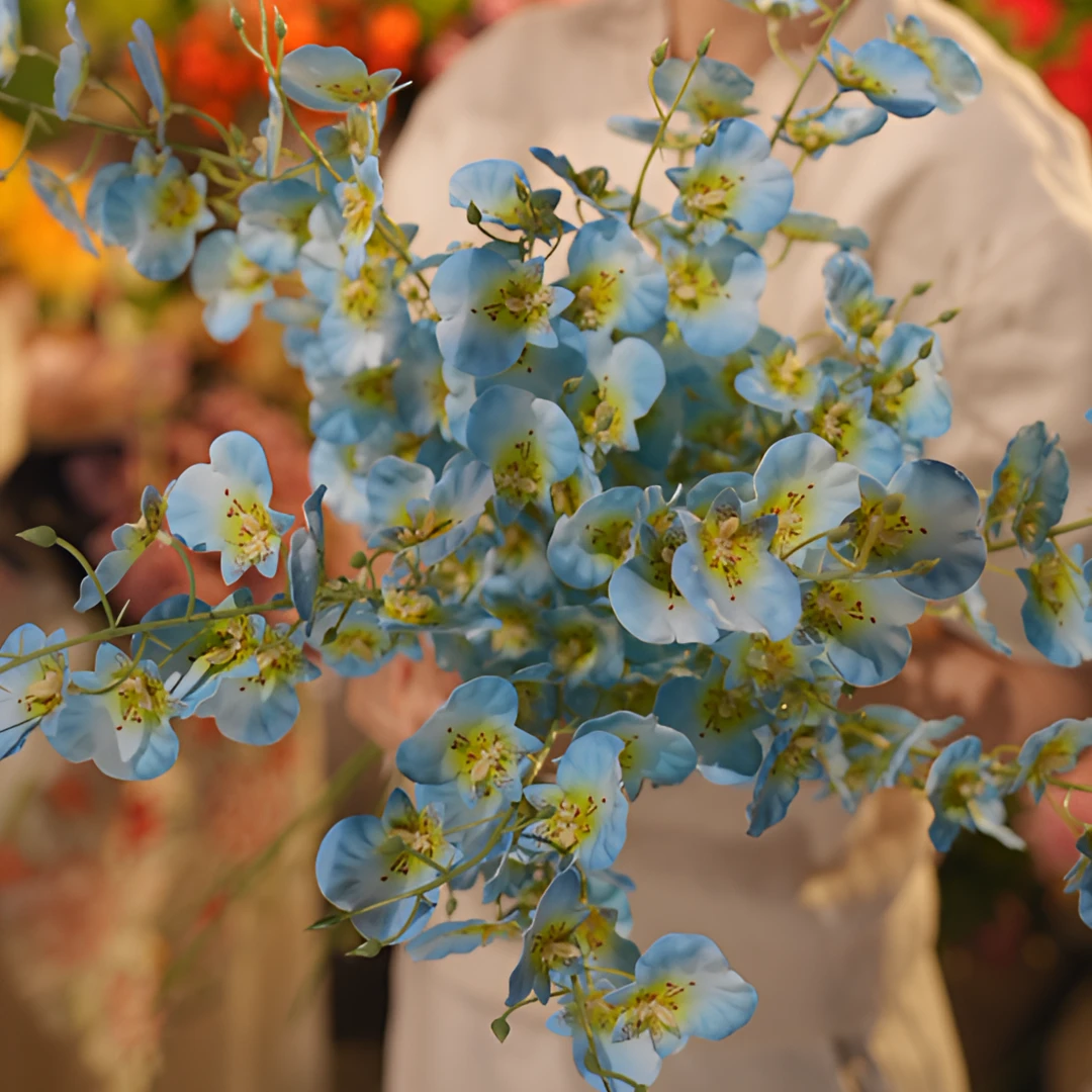 跳舞兰 手感花 高级感蓝色调 清新风格灵动感餐桌花 仿真花