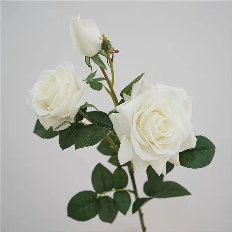三头芙蓉枚 手感保湿 玫瑰花 餐桌花 摆件装饰 超大支 75cm 高