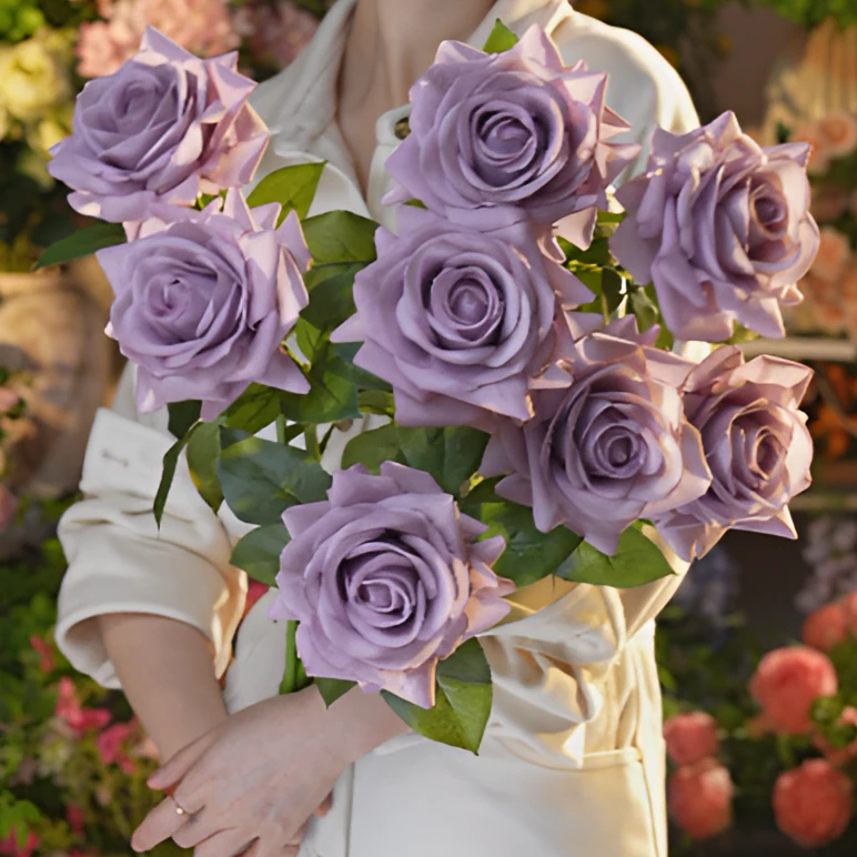 海洋之歌莫兰迪紫色玫瑰花 手感保湿大花头多层水润质感餐桌花