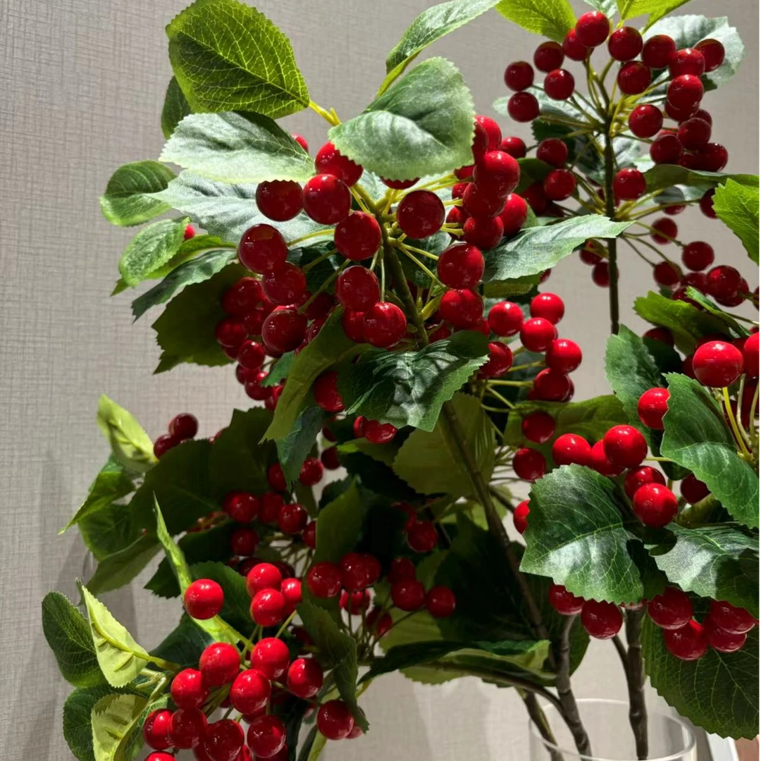 大樱桃 仿真水果 仿真花 90棵果子 38片树叶 高枝干 假花 落地款