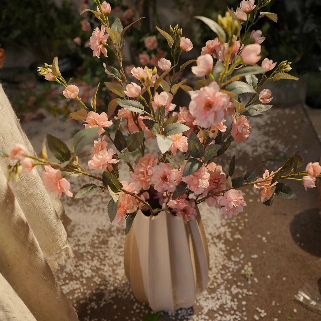 山茶花 浅粉色仿真花 假花 客厅落地花 可水洗粗质感秋色系列