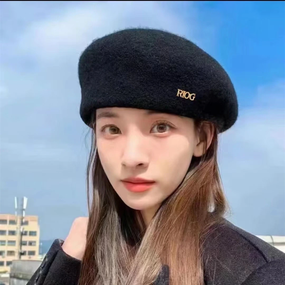 【麦小登同款】2024冬季贝雷帽网红黑色毛呢八角高档时尚高级感画家