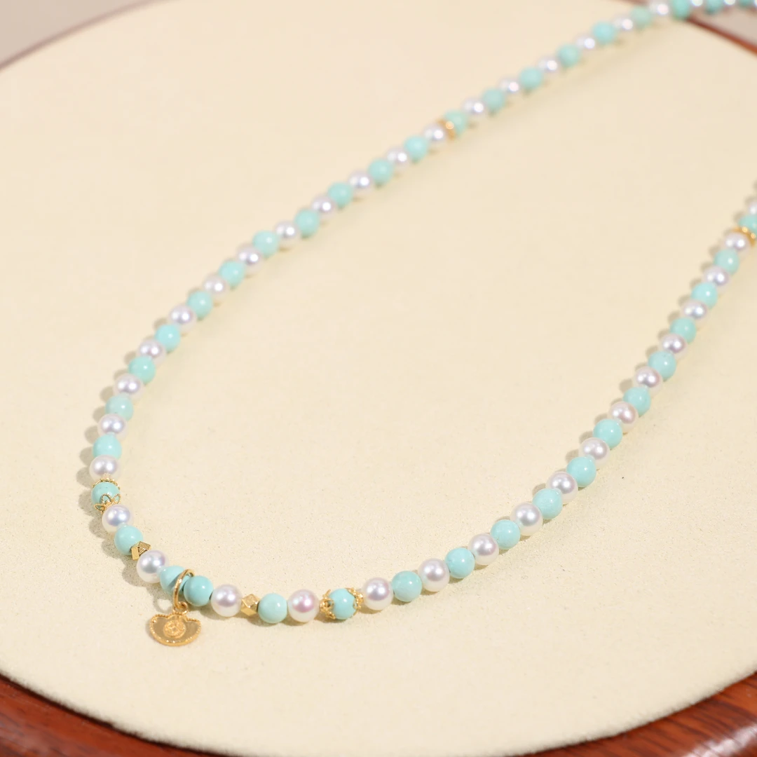 欧若风绿松石珍珠双拼项链