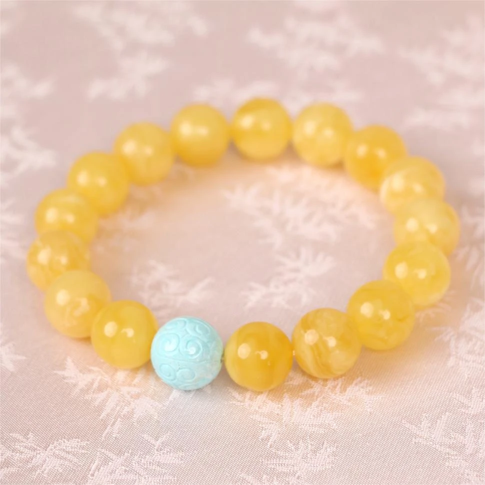 12mm蜜蜡单圈手串鸡油黄时尚百搭女款蜜蜡手串