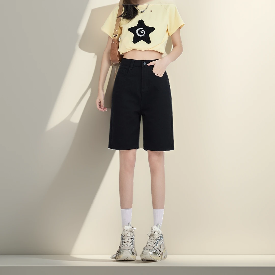 直筒牛仔短裤女2024新款夏季薄款宽松显瘦百搭遮肉五分裤