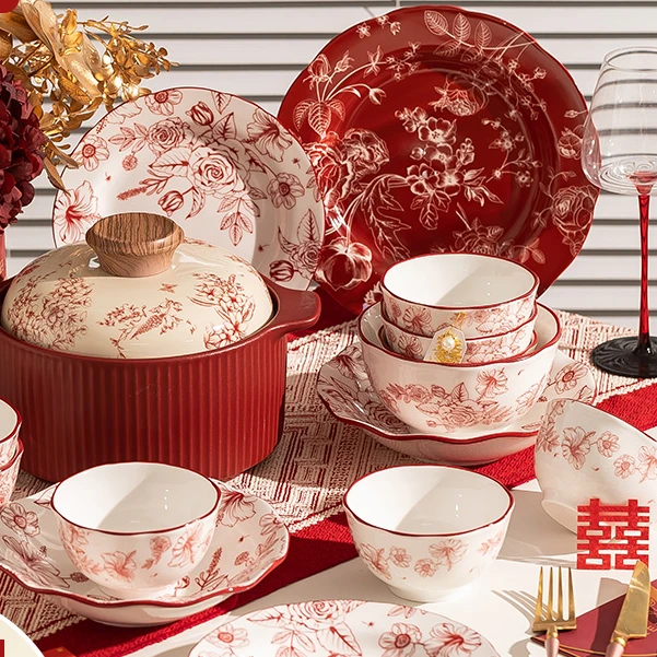 碗盘餐具全套2025景德镇乔迁新居套装红色喜碗筷结婚新婚礼物维京