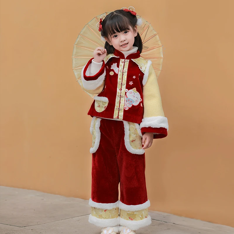 西子问女童汉服【幸柠】改良套装童装拜年服古风仙气汉元素裤装