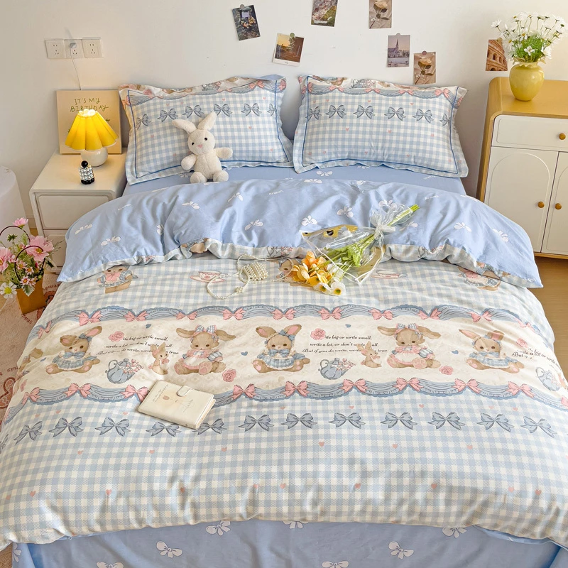 【富星雨】新款吊边小清新卡通全棉四件套学生宿舍