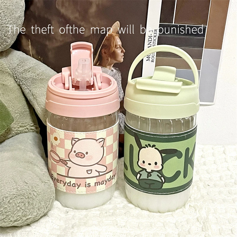 双饮玻璃杯女生杯子ins高颜值吸管水杯抖音网红耐高温儿童咖啡杯