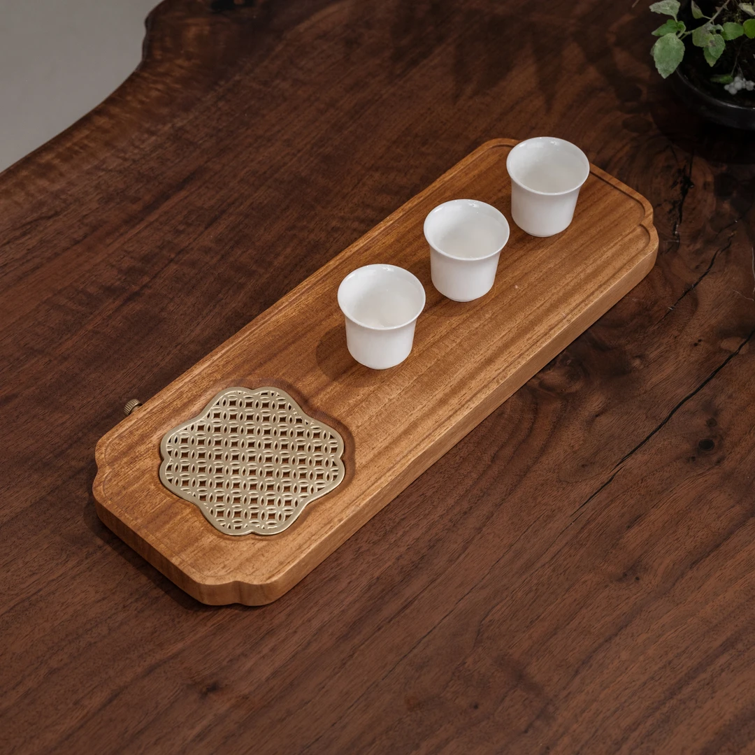 【处理】胡桃木八方来财茶盘家用整块简约茶具套装排水中式泡茶台