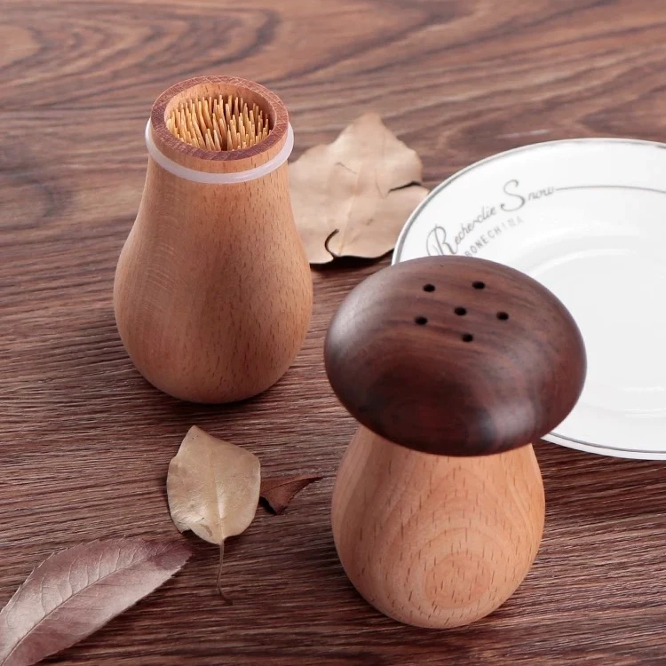 黑胡桃榉木蘑菇牙签盒家用精致可爱中式轻奢摆件8.5-6.5cm HHT-06