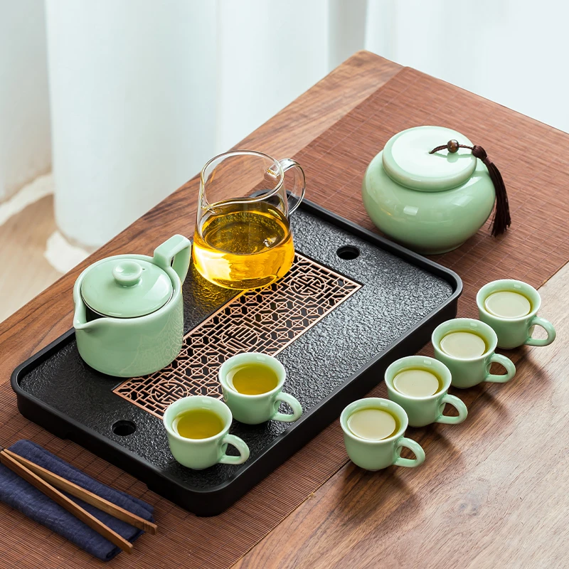 顾竹高端青瓷茶具套装轻奢陶瓷家用泡茶器中式简约茶壶小型喝茶装