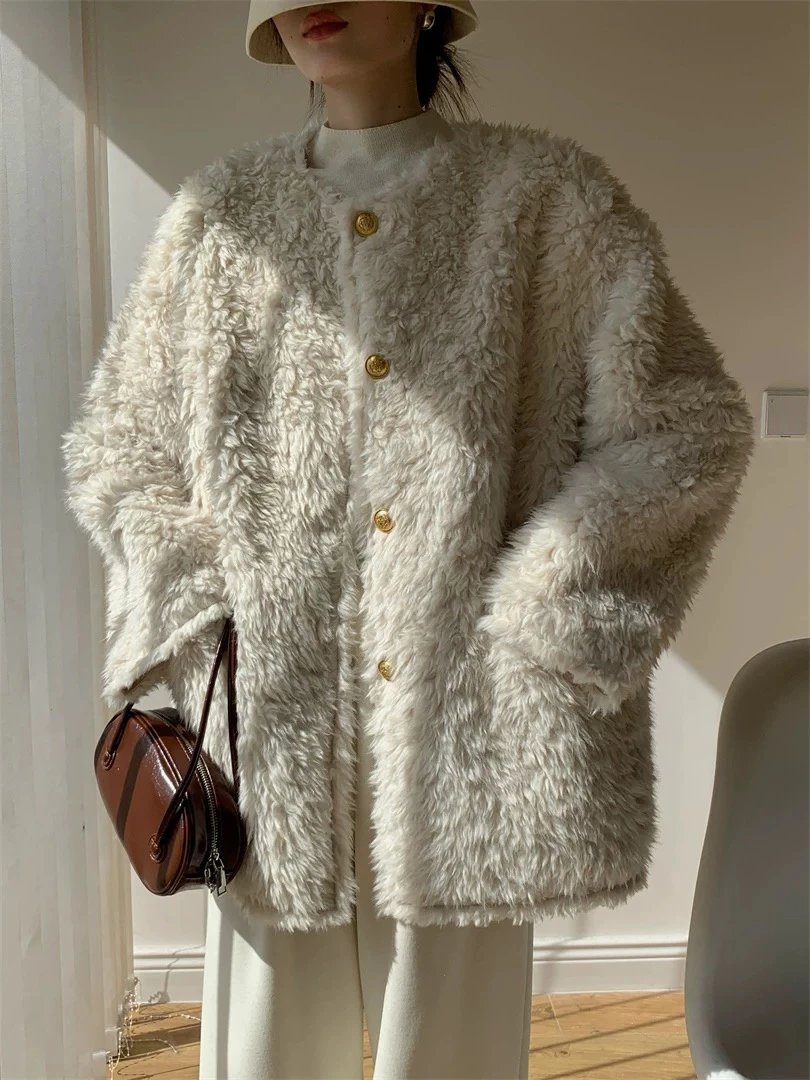 无领小香风095外套加厚短款大衣轻奢百搭毛绒冬季8812