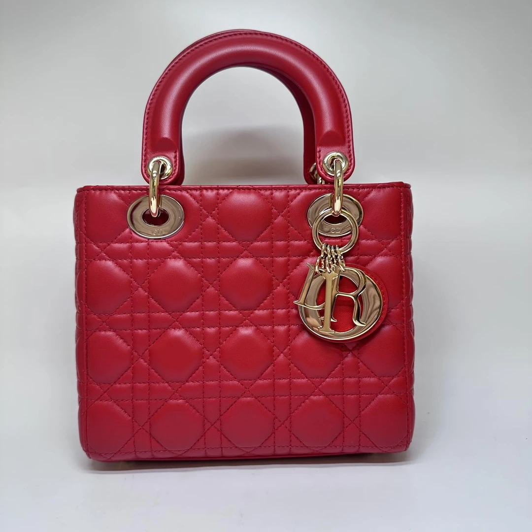 99新 Dior/迪奥 戴妃四格红色金扣/4299 2140