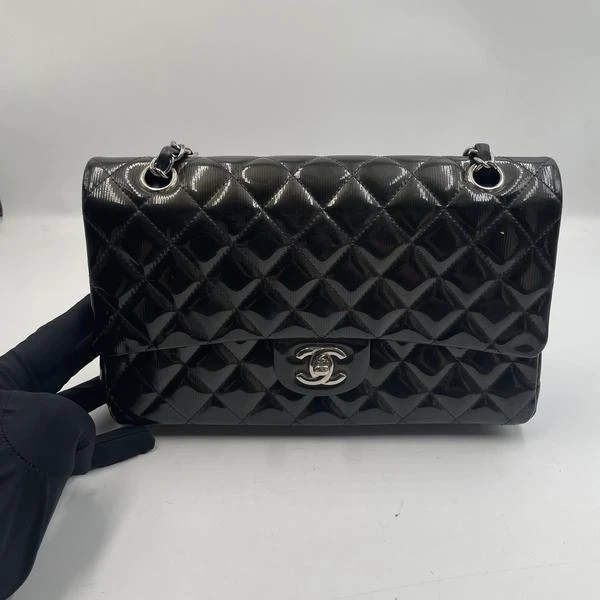 95新 Chanel/香奈儿 范大范 漆皮CF中号黑色/7109 9130