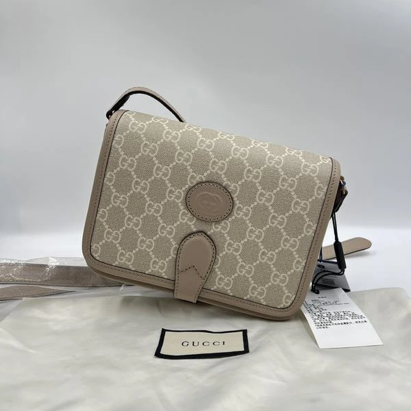 95新 GUCCI/古驰 范大范 奶茶色马鞍斜挎包/4852 9668
