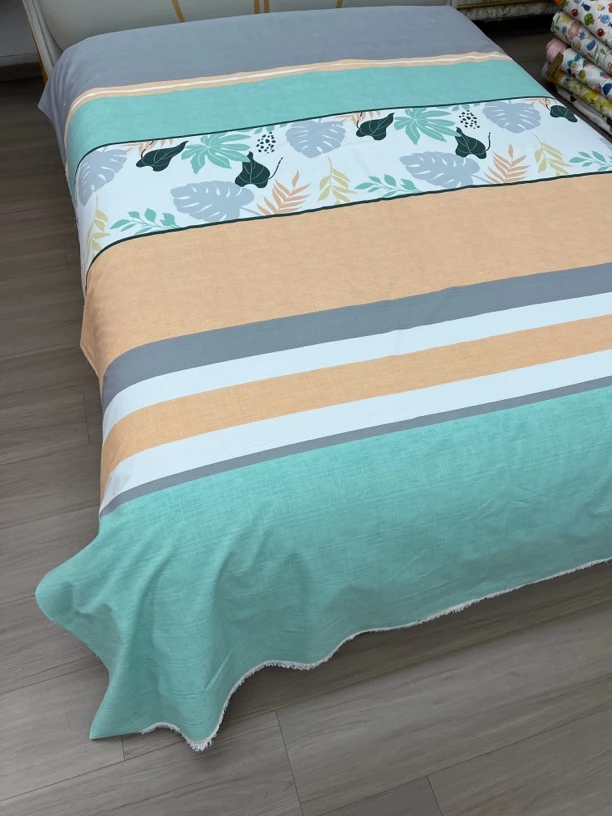 加厚缎纹单人床单（条纹叶）1.6X2.5米柔软透气亲肤舒适款