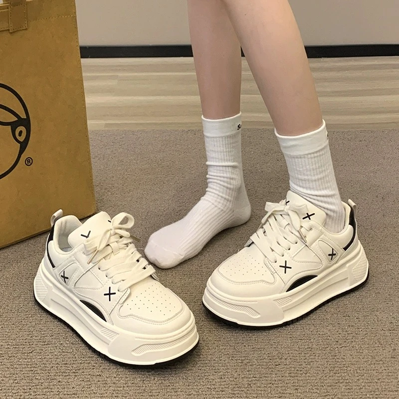 大国潮国潮鞋女2023新秋季超火小白鞋女厚底百搭小众运动休闲板鞋