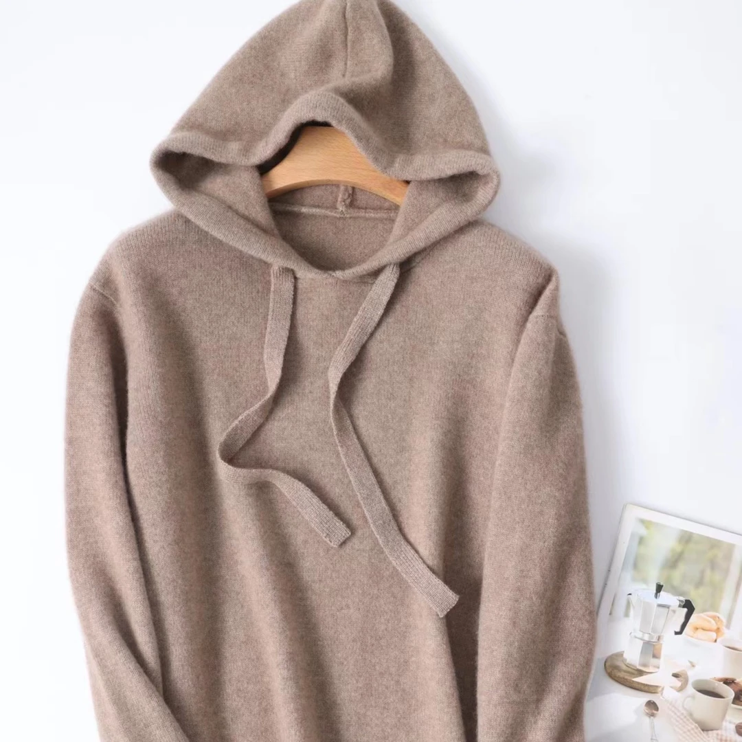 { 康赛妮 七针帽衫 } 山羊绒针织连帽衫 宽松扩版  加厚纯色带帽