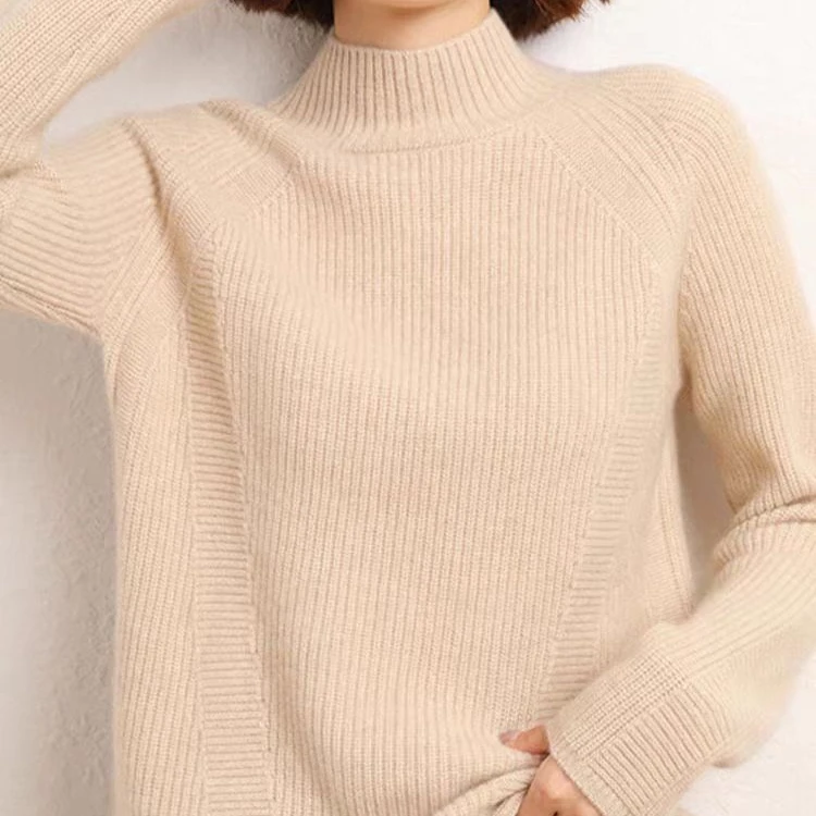 【 纯山羊绒元宝针 加厚款】 针织宽松半高领套头衫  高领毛衣