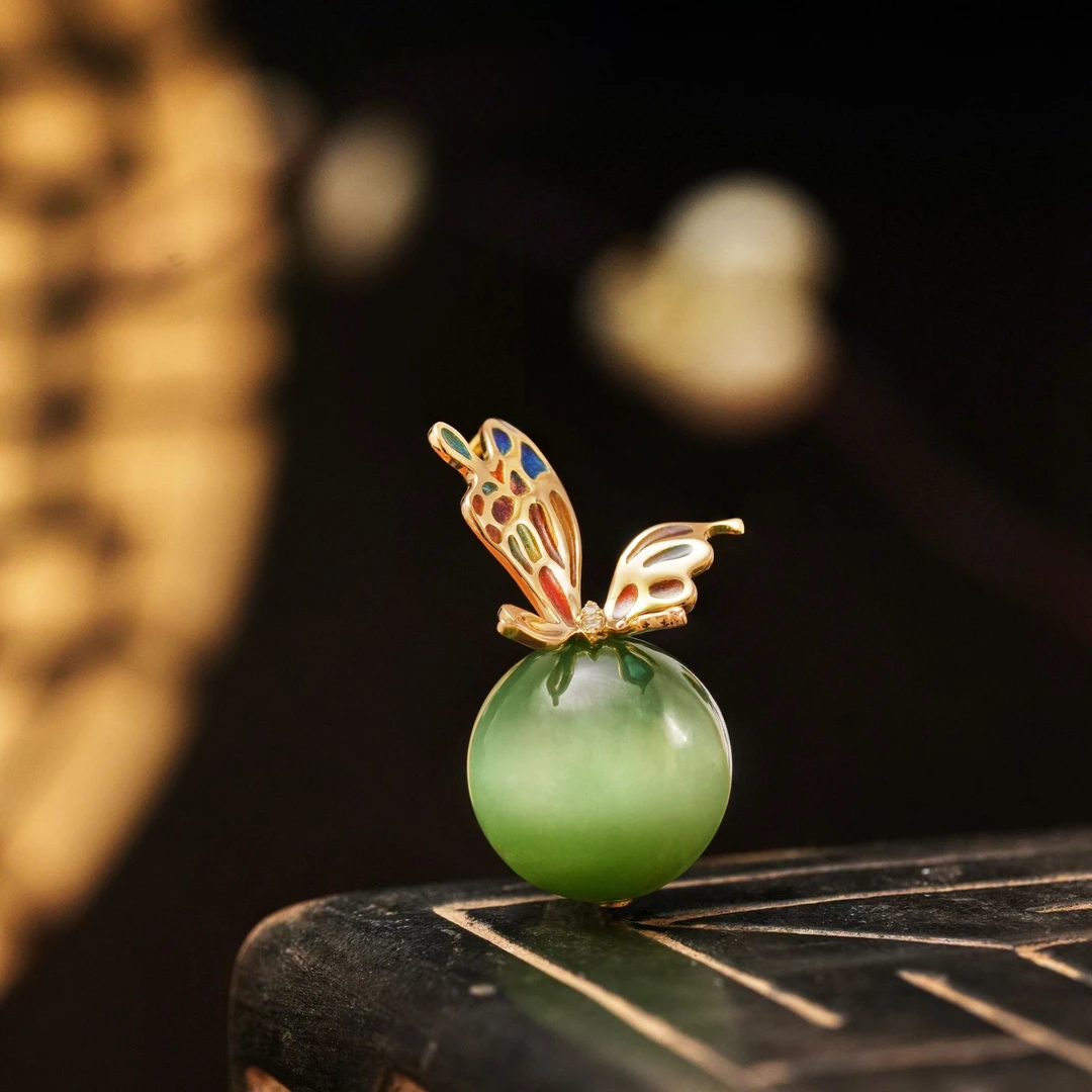 【惊鸿系列】和田玉18K金镶嵌高温珐琅典藏级吊坠D4817气质百搭精