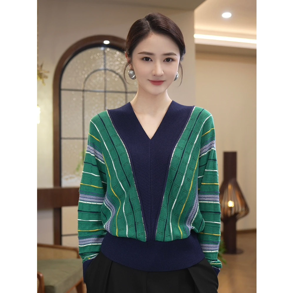 唐熹现货2026春季新款【5702】时尚休闲设计感含绵羊毛绿色针织小