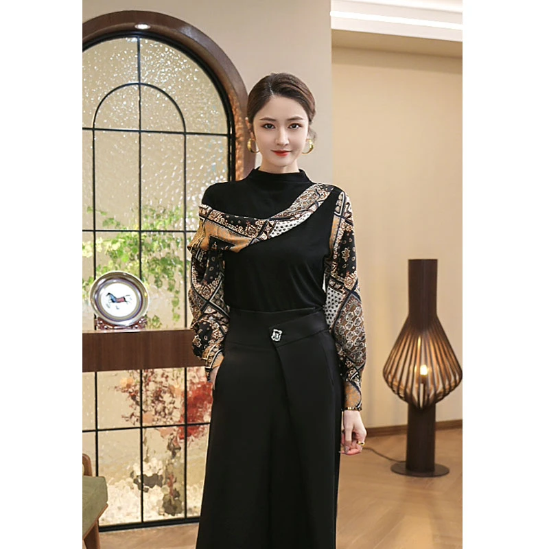 现货2025春季新款【2459】时尚气质小众设计不规则花色百搭上衣女