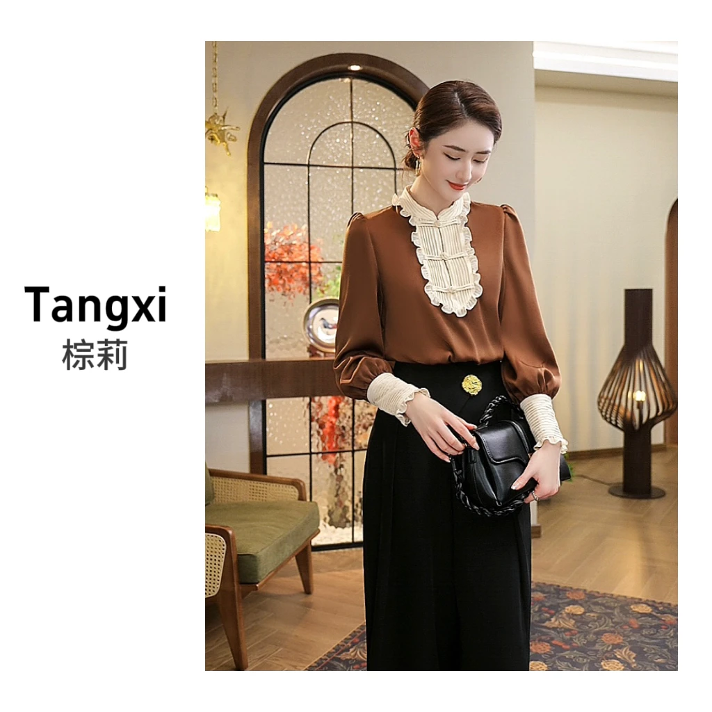 薄款现货2025春季【DD-995-1】高级感气质小众缎面拼接国风洋气上衣