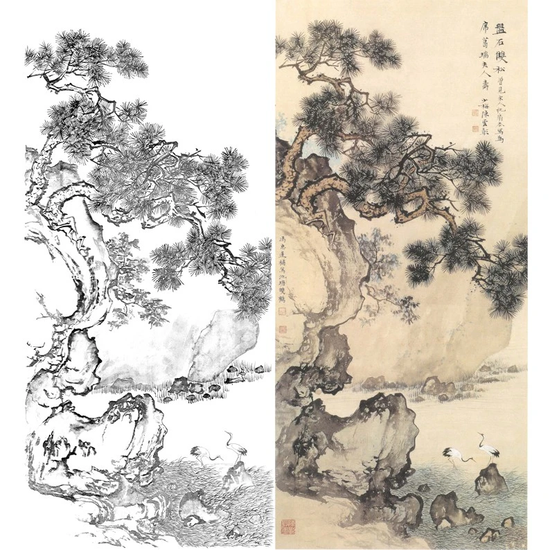 山水国画工笔画白描底稿陈少梅竖幅传统临摹勾线练习过稿实物L588