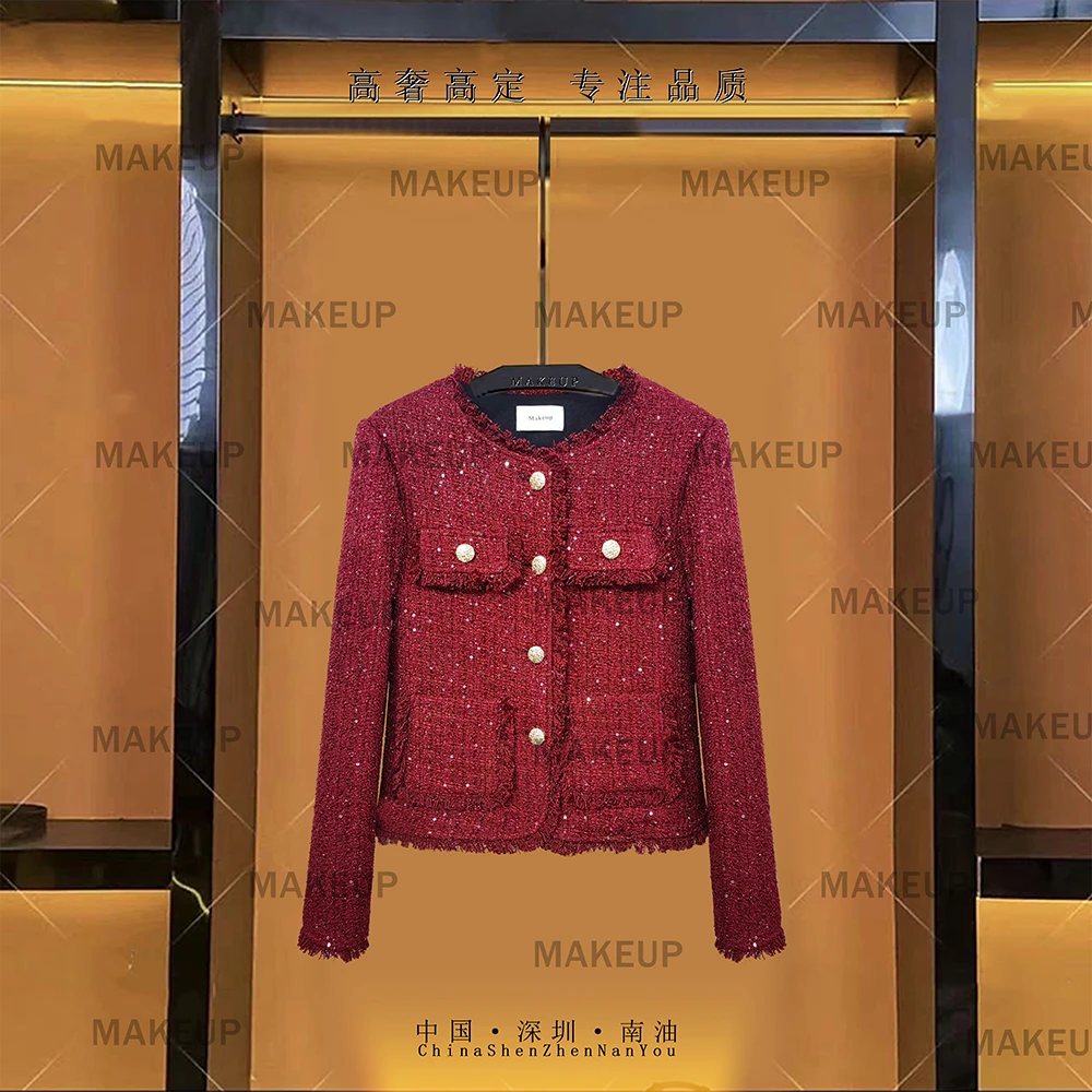 小香风2025洋气显瘦气质短款红色上衣外套P925