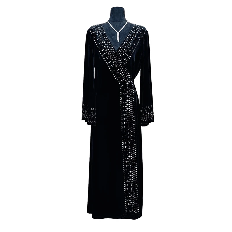 2025丝绒黑色连衣裙轻奢潮流轻奢设计师时尚亮钻优雅女王女士名媛