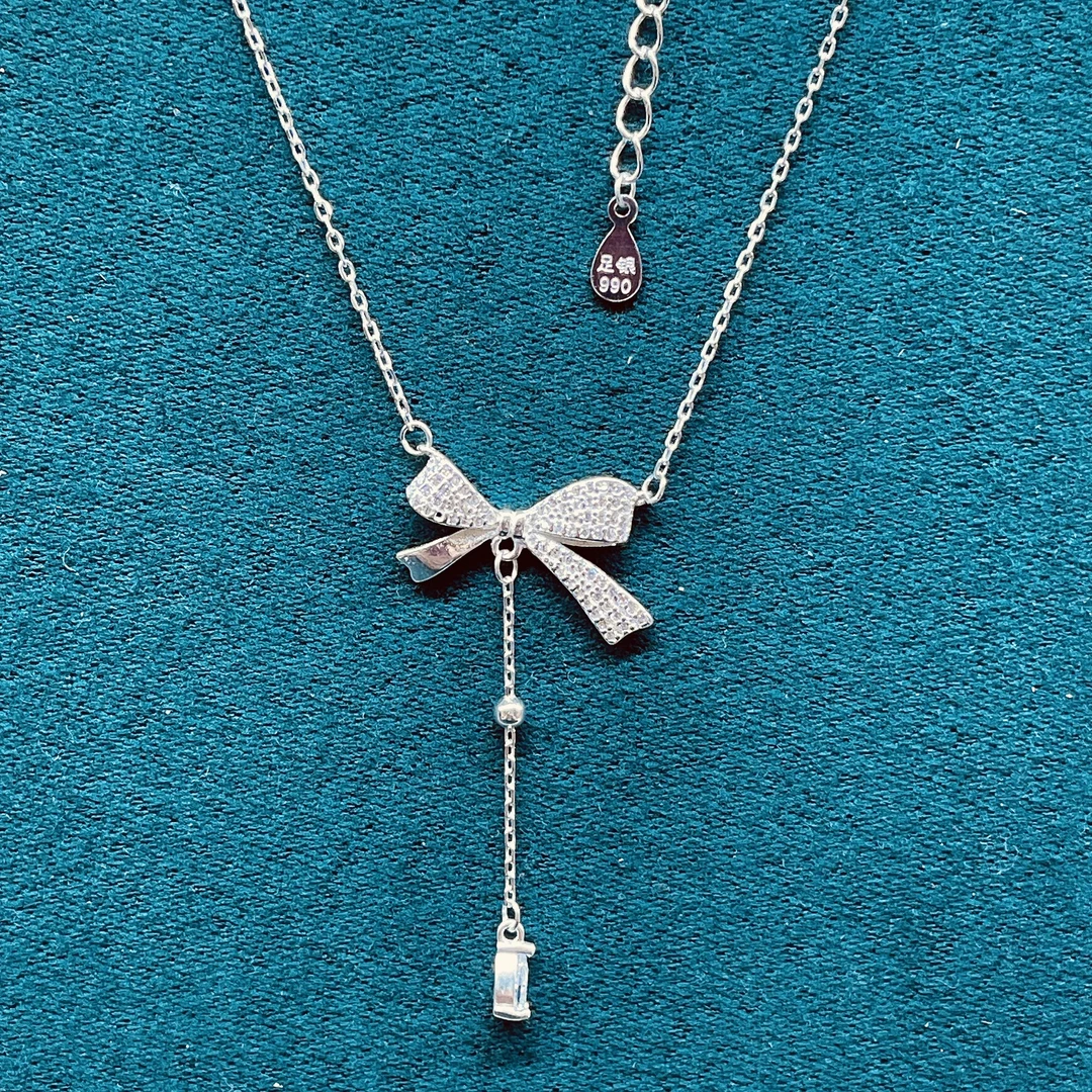 吊坠足银 蝴蝶结水滴项链  足银990