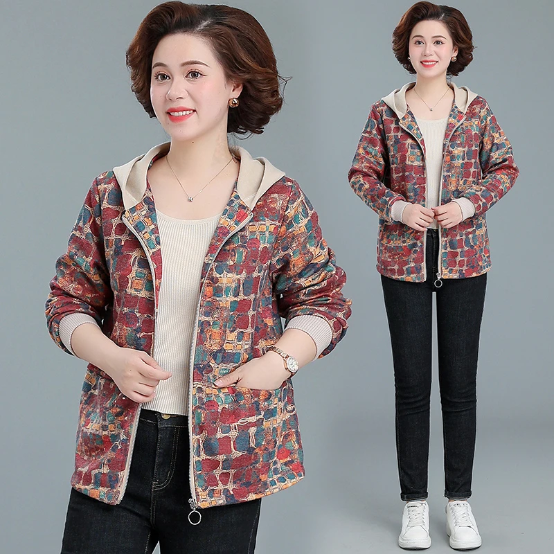 中年妈妈秋装洋气休闲卫衣上衣2024新款春秋季中老年女装夹克外套