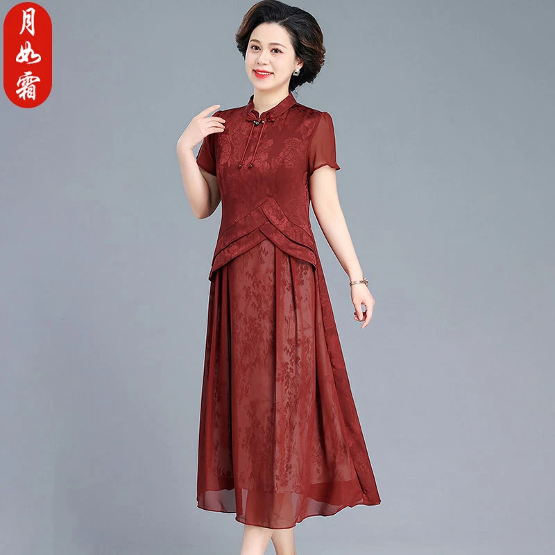 中年妈妈新中式国风旗袍裙子夏装气质中老年女装洋气连衣裙中长款