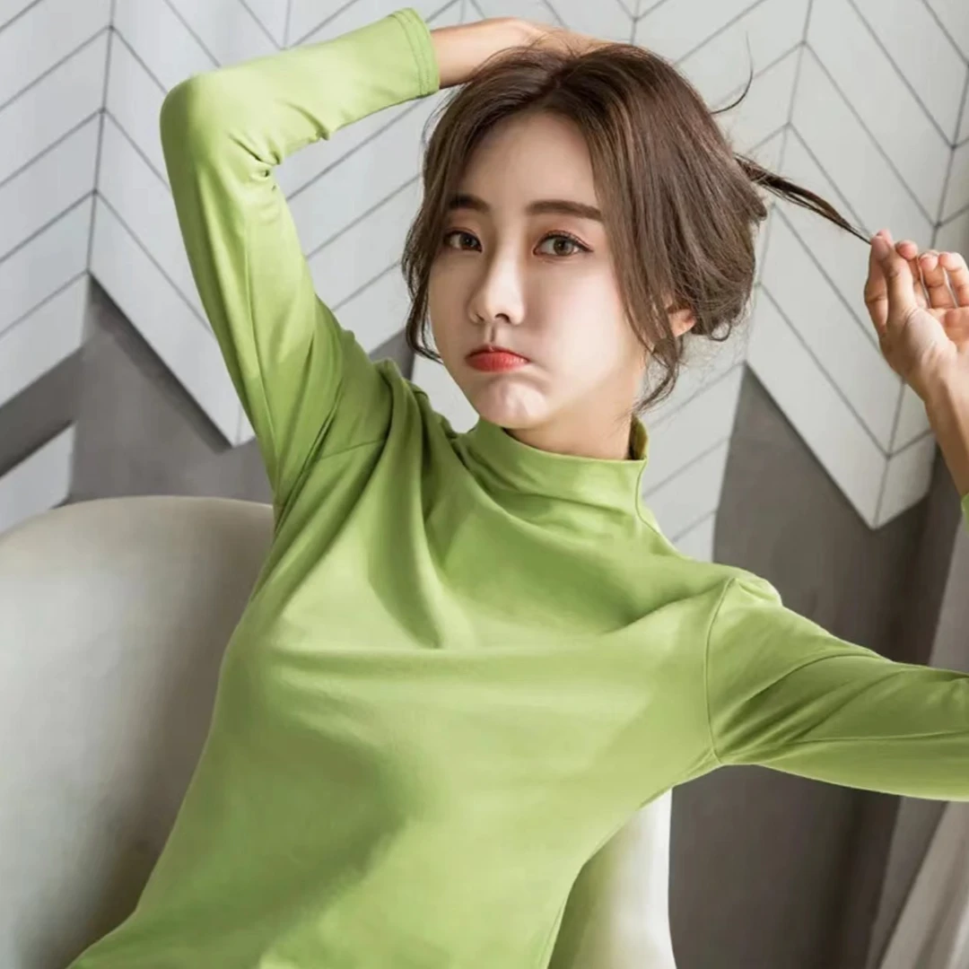 牛奶丝女士打底衫长袖T恤半高领秋季新款-9979