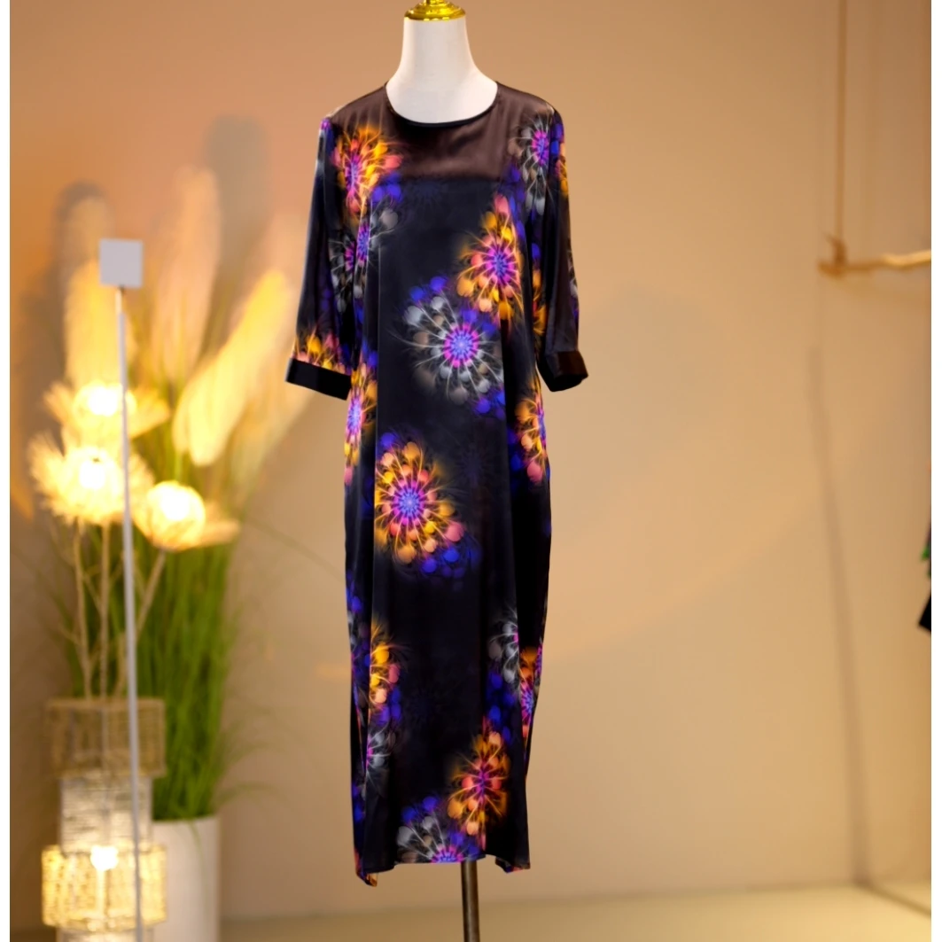 桑蚕丝高定轻奢时尚气质减龄优雅连衣裙 2406009