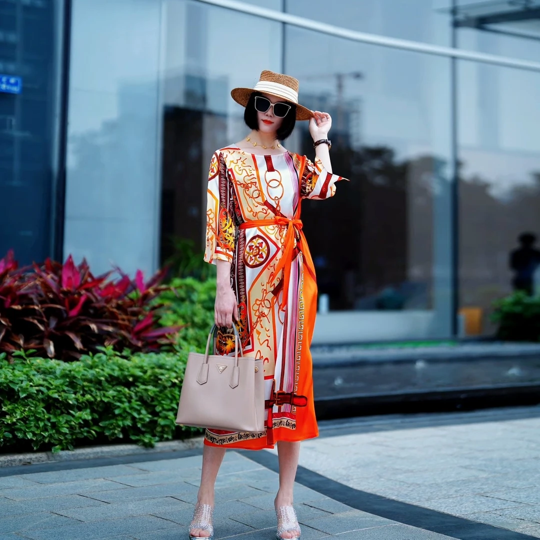 【子妍精选】高定时尚气质桑蚕丝连衣裙  23020023