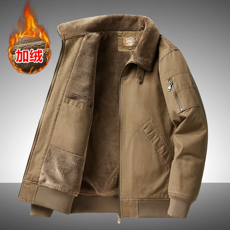重磅升级！复古男士加绒外套工装大码防寒棉袄男装保暖夹克耐洗耐