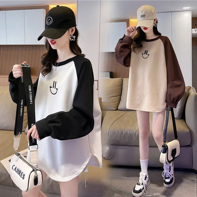 孕妇装春季新款时尚宽松拼色长袖大码孕妇卫衣显瘦外穿百搭上衣