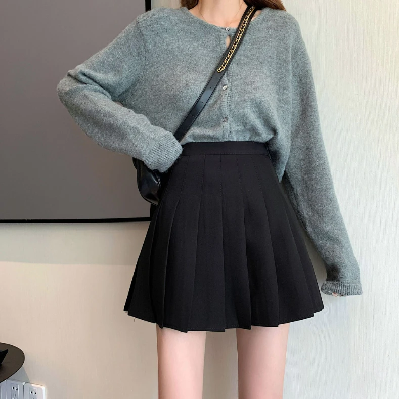 JM1941大码MM秋冬爆款裙子新款百搭显瘦百褶裙黑色半身裙A字短裙