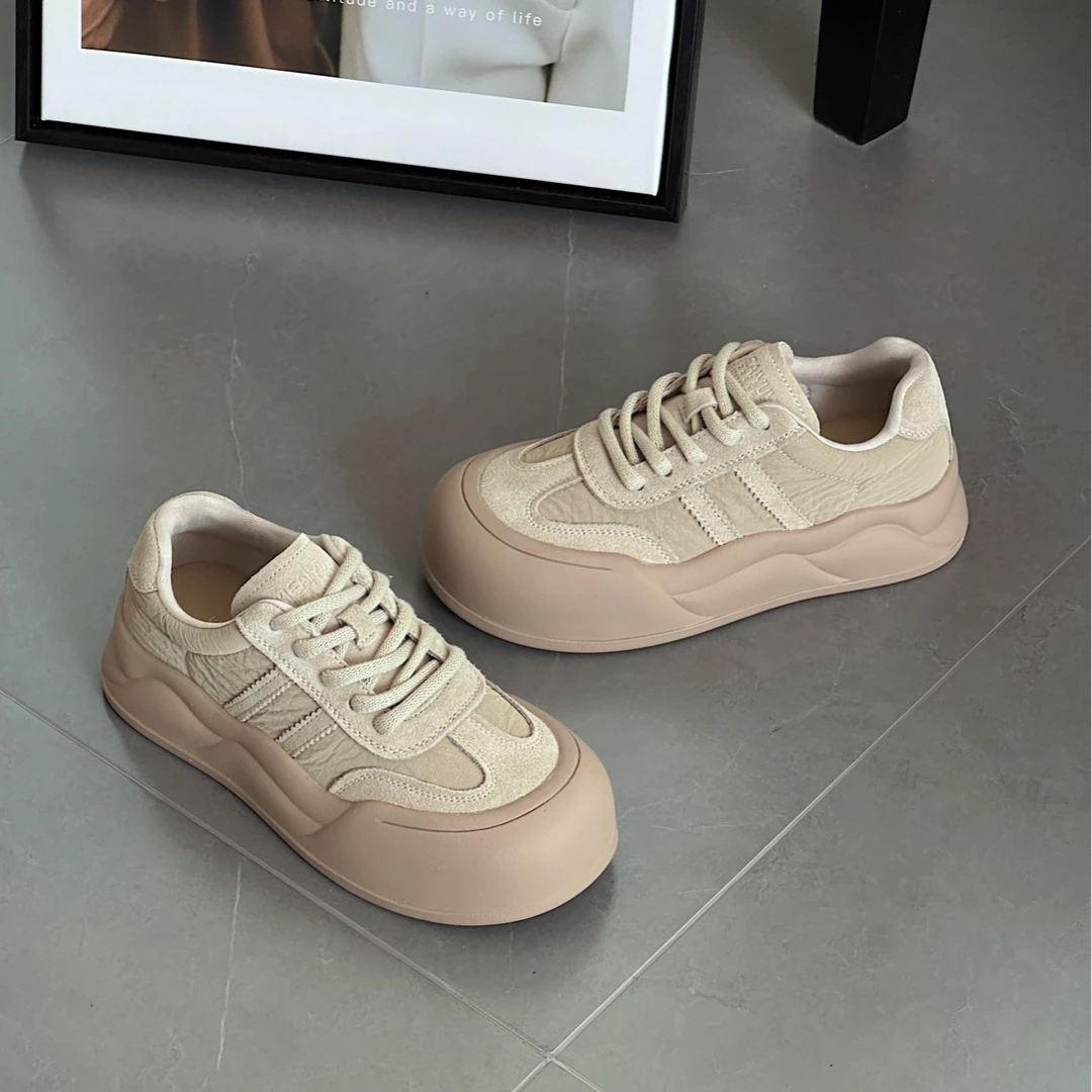 【要暴富】2024秋季爆款棕色系皱皱复古德训鞋厚底百搭休闲女鞋